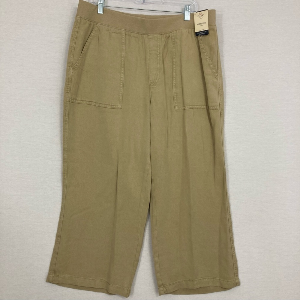 New St. John's Bay Tan/Cream Ultra Soft Lyocell Wide Leg Crop Pull-on Pants XL